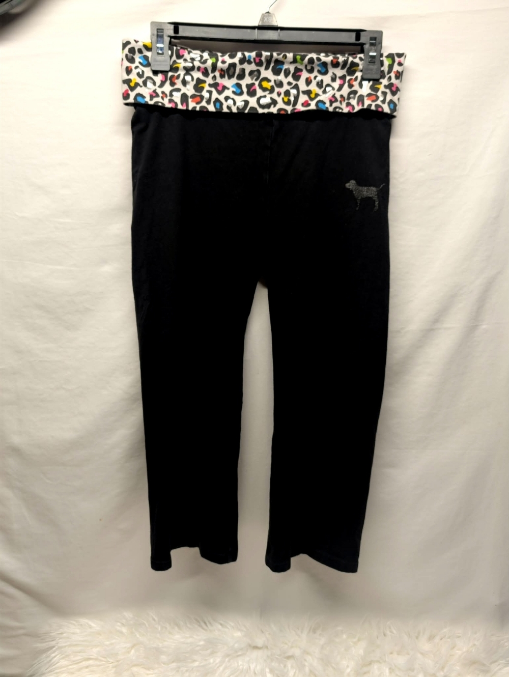 Y2k PINK Victoria's Secret Black Capri Legging Rainbow Leopard Waistband Cheetah
